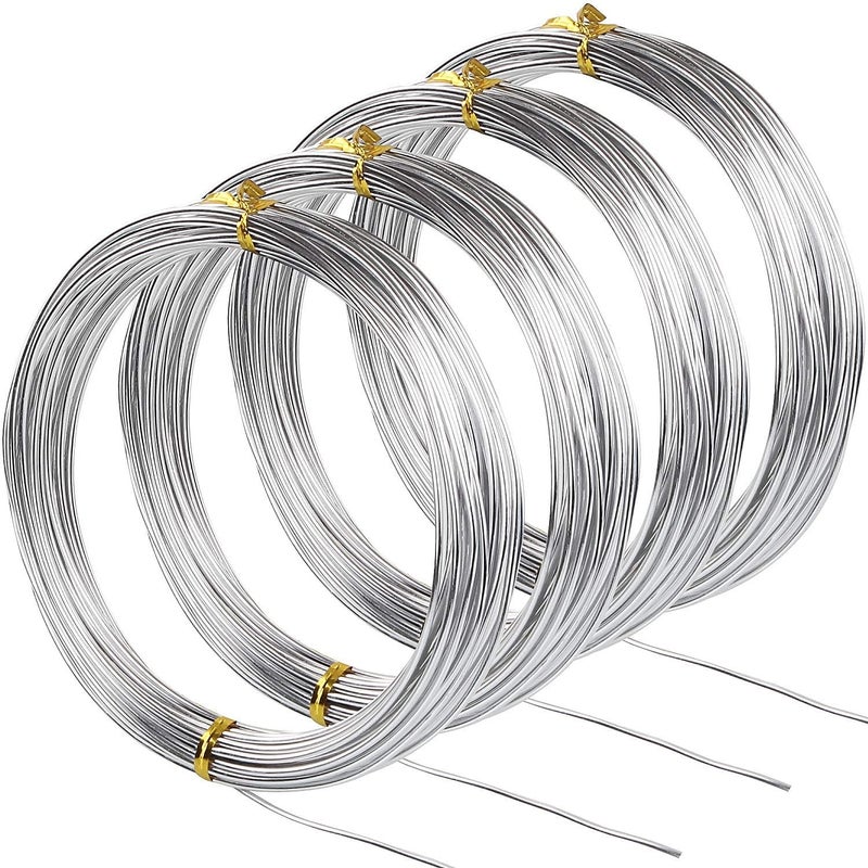 AConnet 4 Pack 16 Gauge Aluminum Wire 131.2Ft Silver Aluminum Wire 1.5mm Metal Craft Armature Bendable Wires Metal 16 Gauge Wires for Jewelry Making Craft Dolls Skeleton DIY(32.8 Per Roll, 4 Rolls) - Image 1